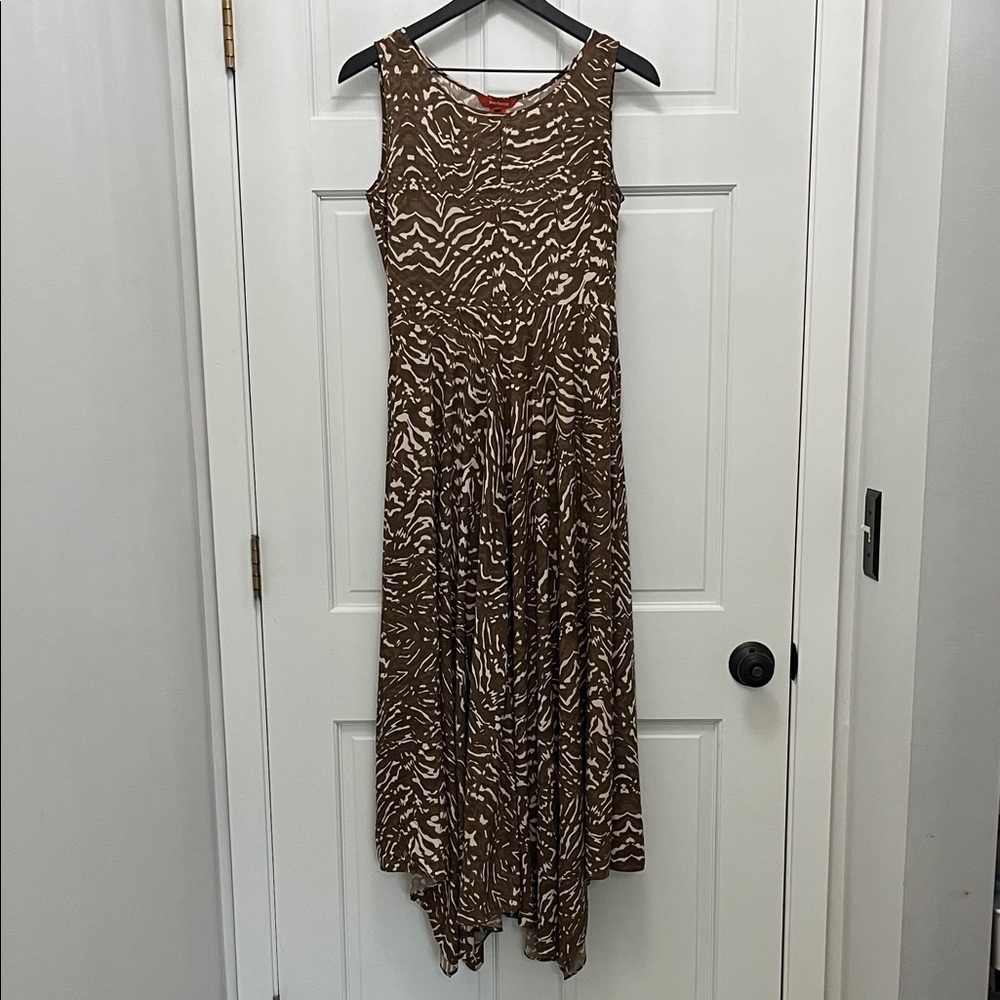 Sundance Earthy Brown and Cream Abstract Printed Rayon Midi Dress - Size 2
